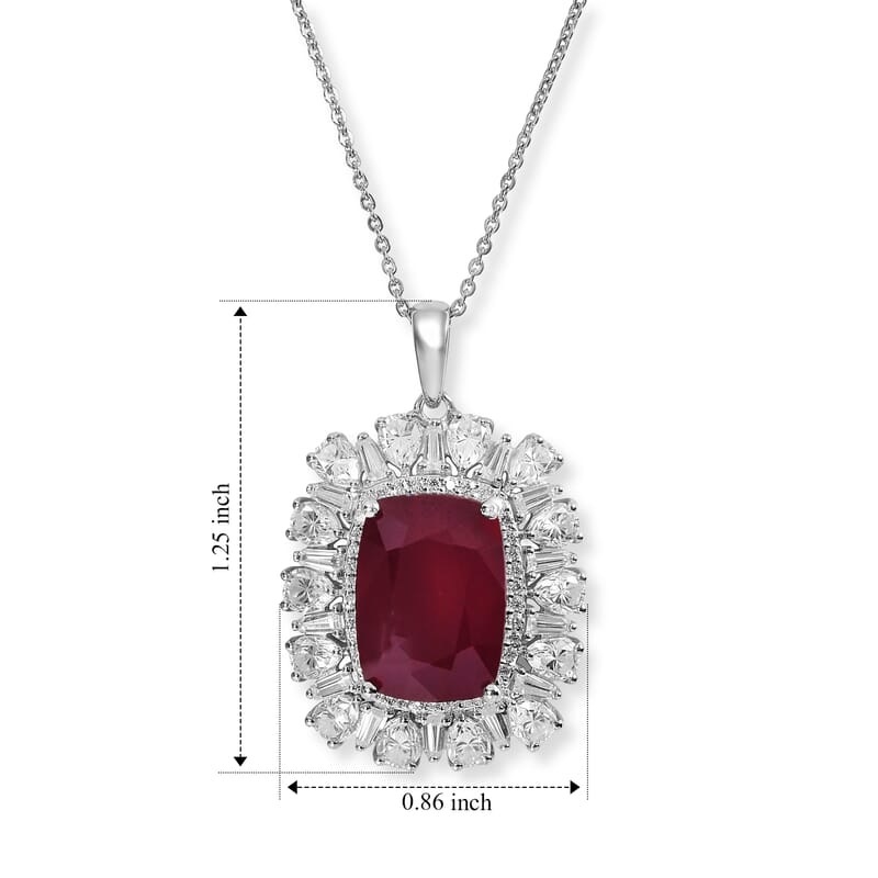 Doorbuster D'Joy Premium African Ruby (FF) and Moissanite 14.70 ctw Pendant Necklace in Rhodium Over Sterling Silver 20 Inches