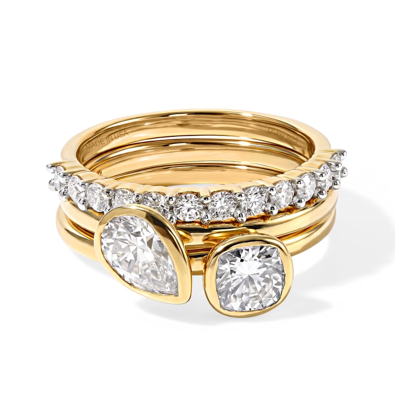 D'Joy Moissanite 1.65 ctw Set of 3 Stackable Ring in 18K Vermeil Yellow Gold Over Sterling Silver (Size 6.00)