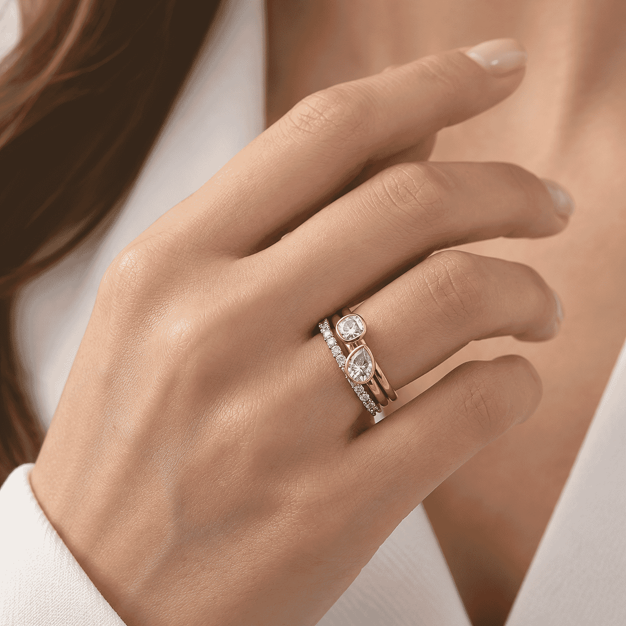 D'Joy Moissanite 1.65 ctw Set of 3 Stackable Ring in 18K Vermeil Yellow Gold Over Sterling Silver (Size 6.00)
