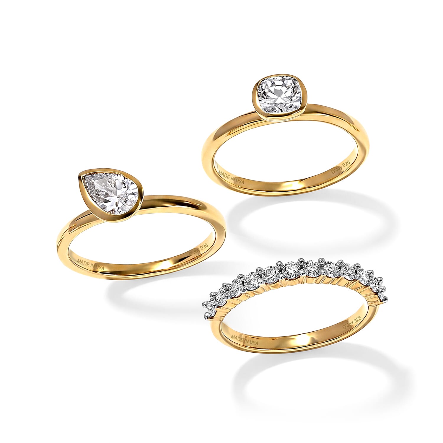 D'Joy Moissanite 1.65 ctw Set of 3 Stackable Ring in 18K Vermeil Yellow Gold Over Sterling Silver (Size 6.00)