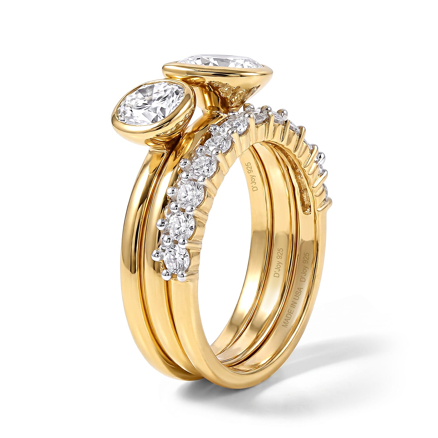 D'Joy Moissanite 1.65 ctw Set of 3 Stackable Ring in 18K Vermeil Yellow Gold Over Sterling Silver (Size 6.00)