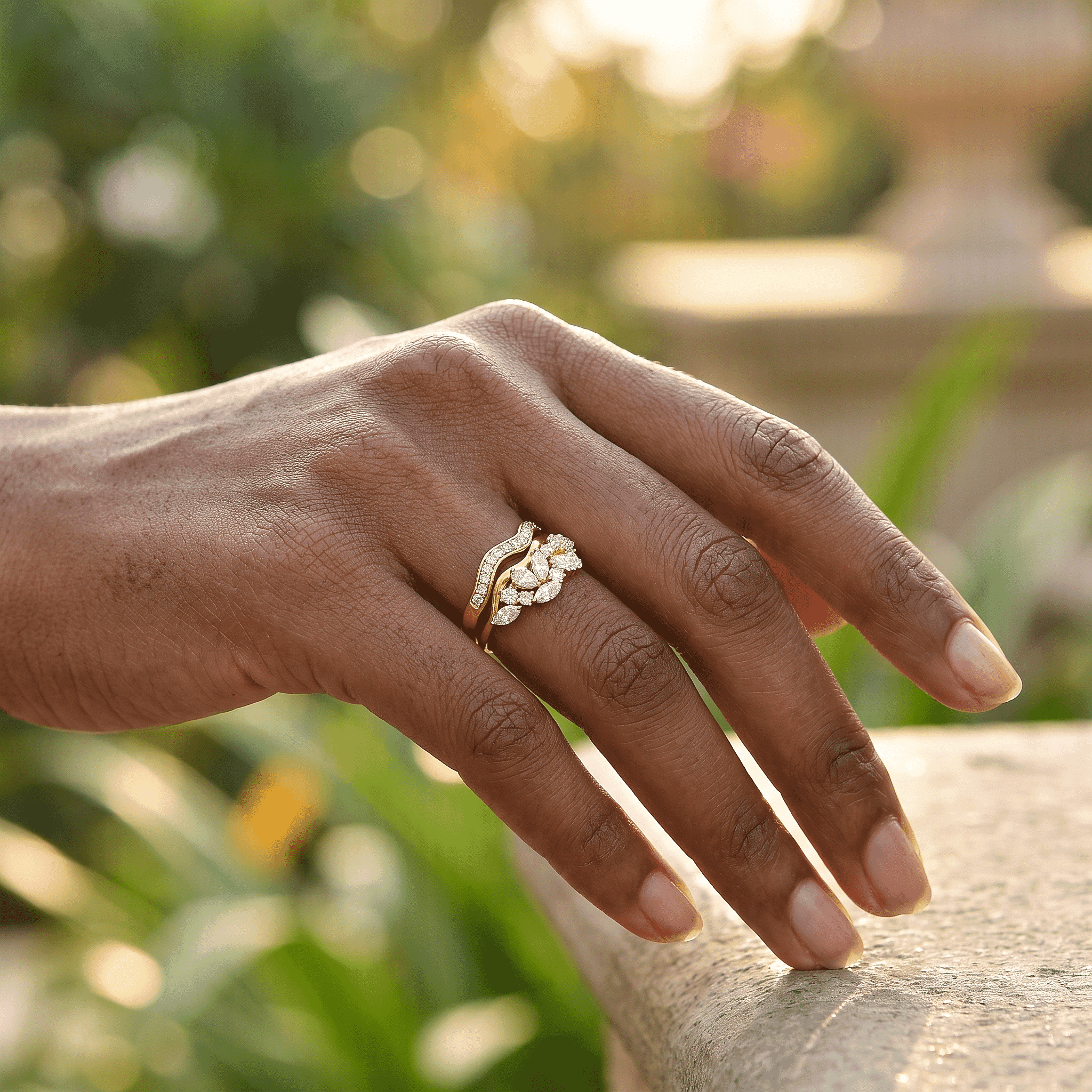 D'Joy Moissanite 1.50 ctw Set of 2 Stackable Ring in 18K Vermeil Yellow Gold Over Sterling Silver (Size 6.00)
