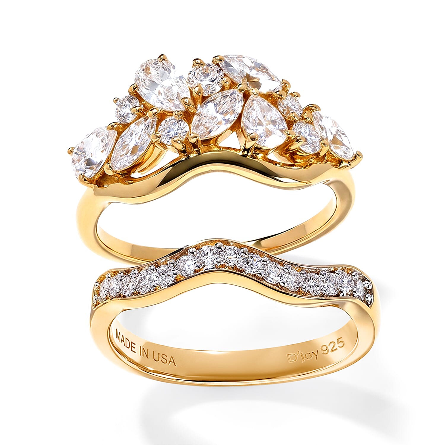 D'Joy Moissanite 1.50 ctw Set of 2 Stackable Ring in 18K Vermeil Yellow Gold Over Sterling Silver (Size 6.00)