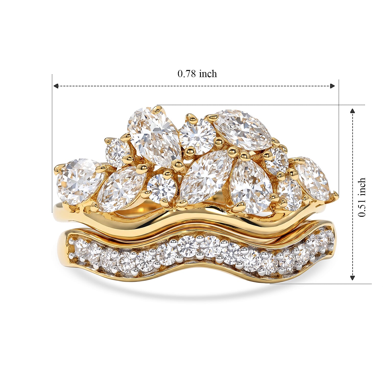 D'Joy Moissanite 1.50 ctw Set of 2 Stackable Ring in 18K Vermeil Yellow Gold Over Sterling Silver (Size 6.00)