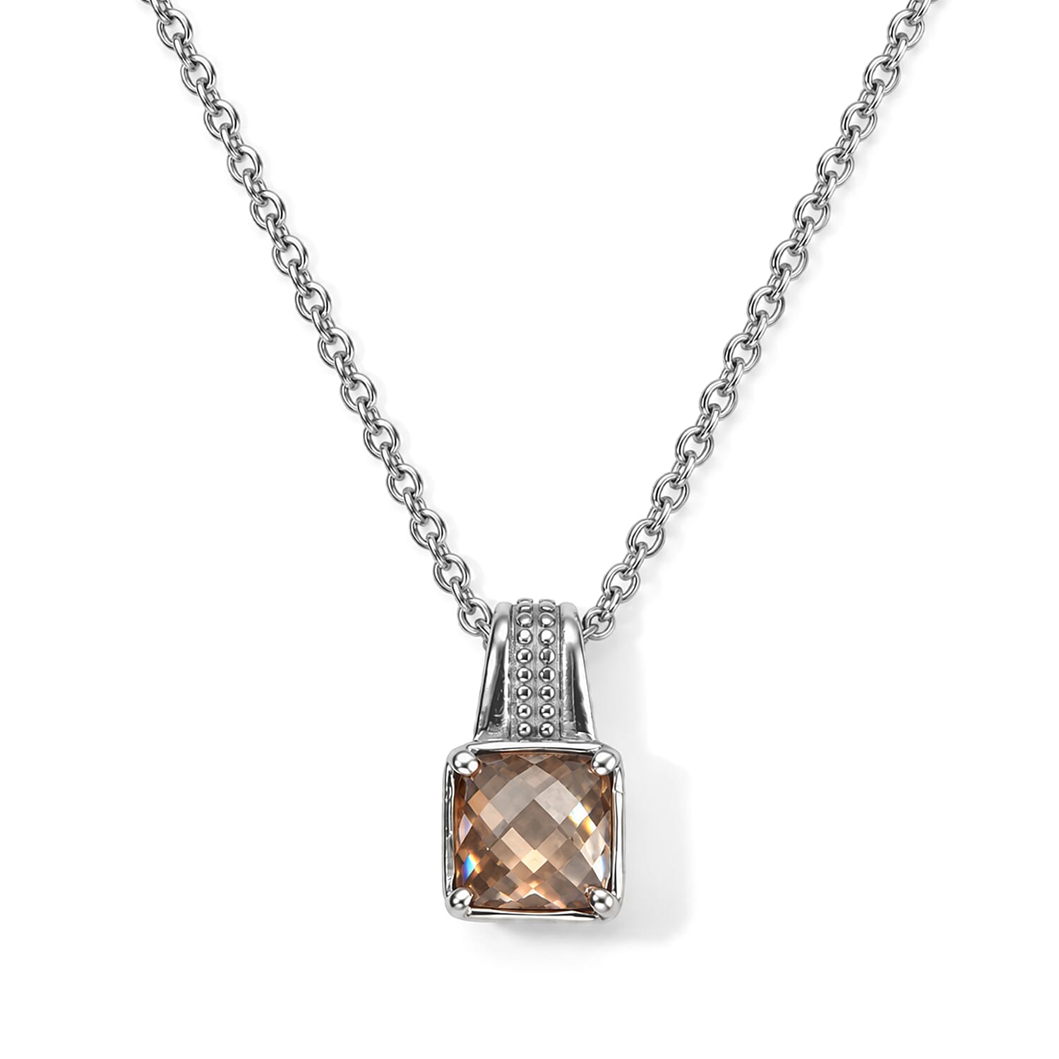 EverTrue Simulated Champagne Diamond Pendant Necklace in Stainless Steel 20 Inch