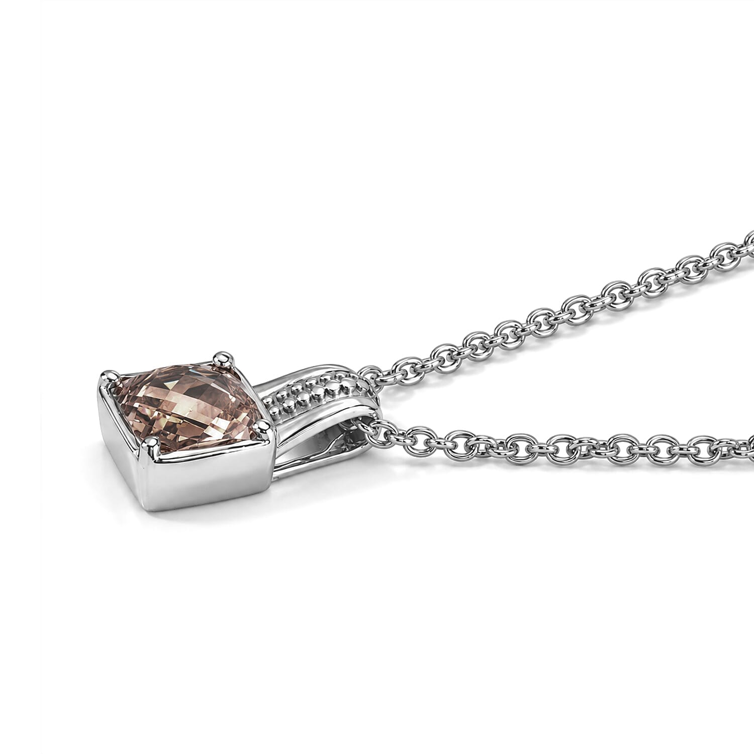EverTrue Simulated Champagne Diamond Pendant Necklace in Stainless Steel 20 Inches