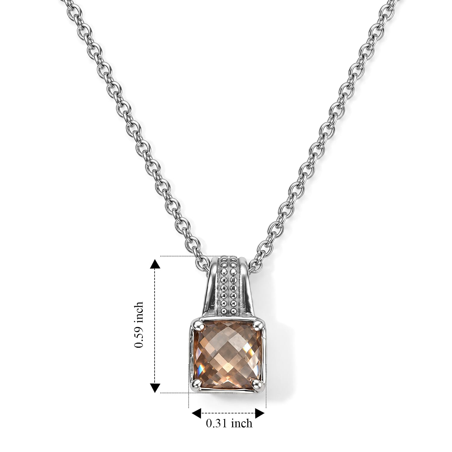 EverTrue Simulated Champagne Diamond Pendant Necklace in Stainless Steel 20 Inches