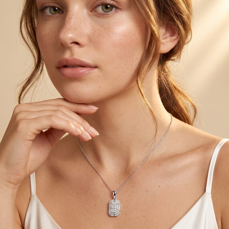 Luxuriant Lab Grown Diamond G-H SI 0.85 ctw Pendant Necklace in Rhodium Over Sterling Silver 20 Inches