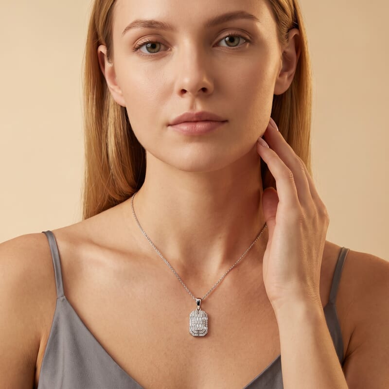Luxuriant Lab Grown Diamond G-H SI 0.85 ctw Pendant Necklace in Rhodium Over Sterling Silver 20 Inches