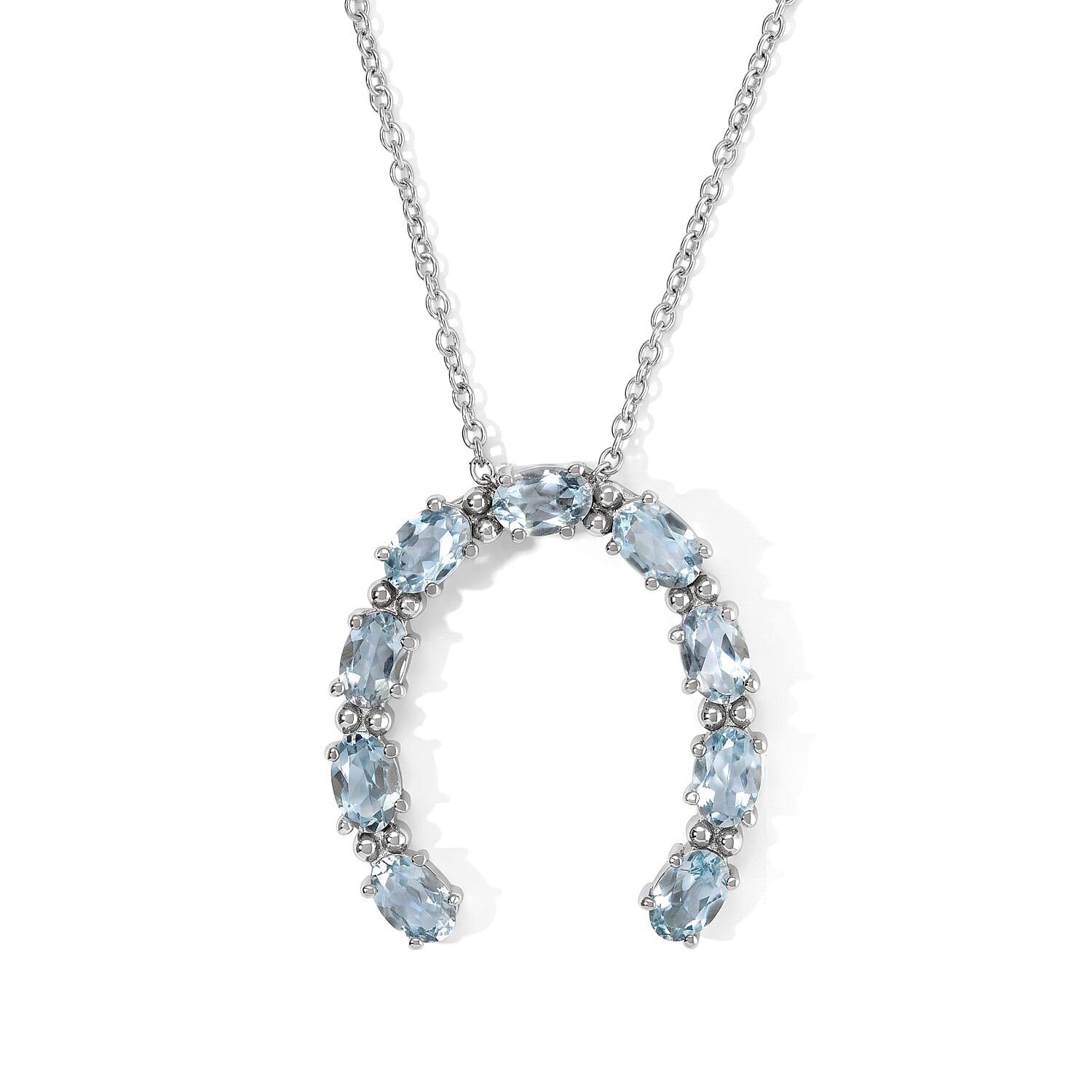 Doorbuster EverTrue Sky Blue Topaz 4.80 ctw Horseshoe Pendant Necklace in Stainless Steel 20 Inches