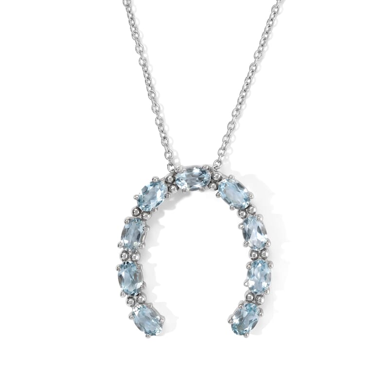 Doorbuster EverTrue Sky Blue Topaz 4.80 ctw Horseshoe Pendant Necklace in Stainless Steel 20 Inches
