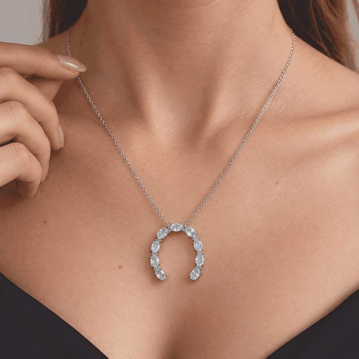 Doorbuster EverTrue Sky Blue Topaz 4.80 ctw Horseshoe Pendant Necklace in Stainless Steel 20 Inches