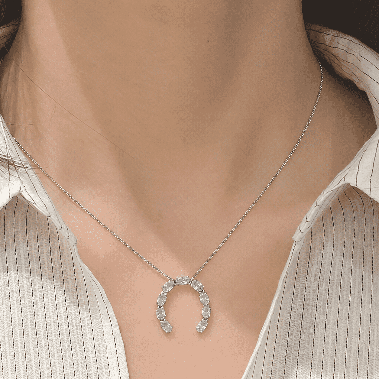 Doorbuster EverTrue Sky Blue Topaz 4.80 ctw Horseshoe Pendant Necklace in Stainless Steel 20 Inches