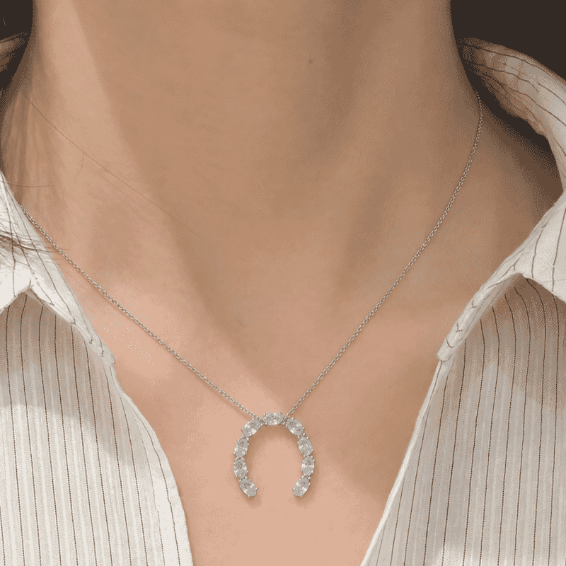 Doorbuster EverTrue Sky Blue Topaz 4.80 ctw Horseshoe Pendant Necklace in Stainless Steel 20 Inches