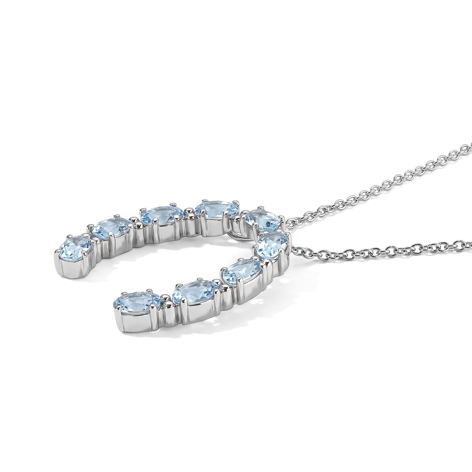 Doorbuster EverTrue Sky Blue Topaz 4.80 ctw Horseshoe Pendant Necklace in Stainless Steel 20 Inches