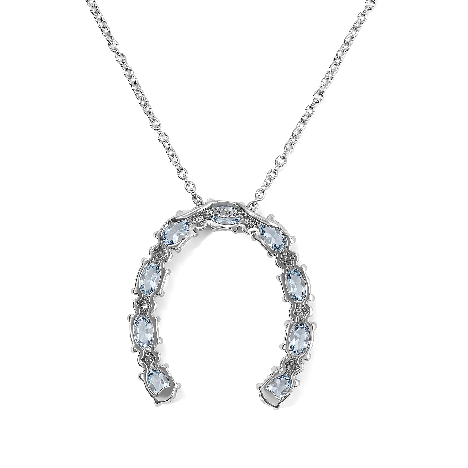 Doorbuster EverTrue Sky Blue Topaz 4.80 ctw Horseshoe Pendant Necklace in Stainless Steel 20 Inches
