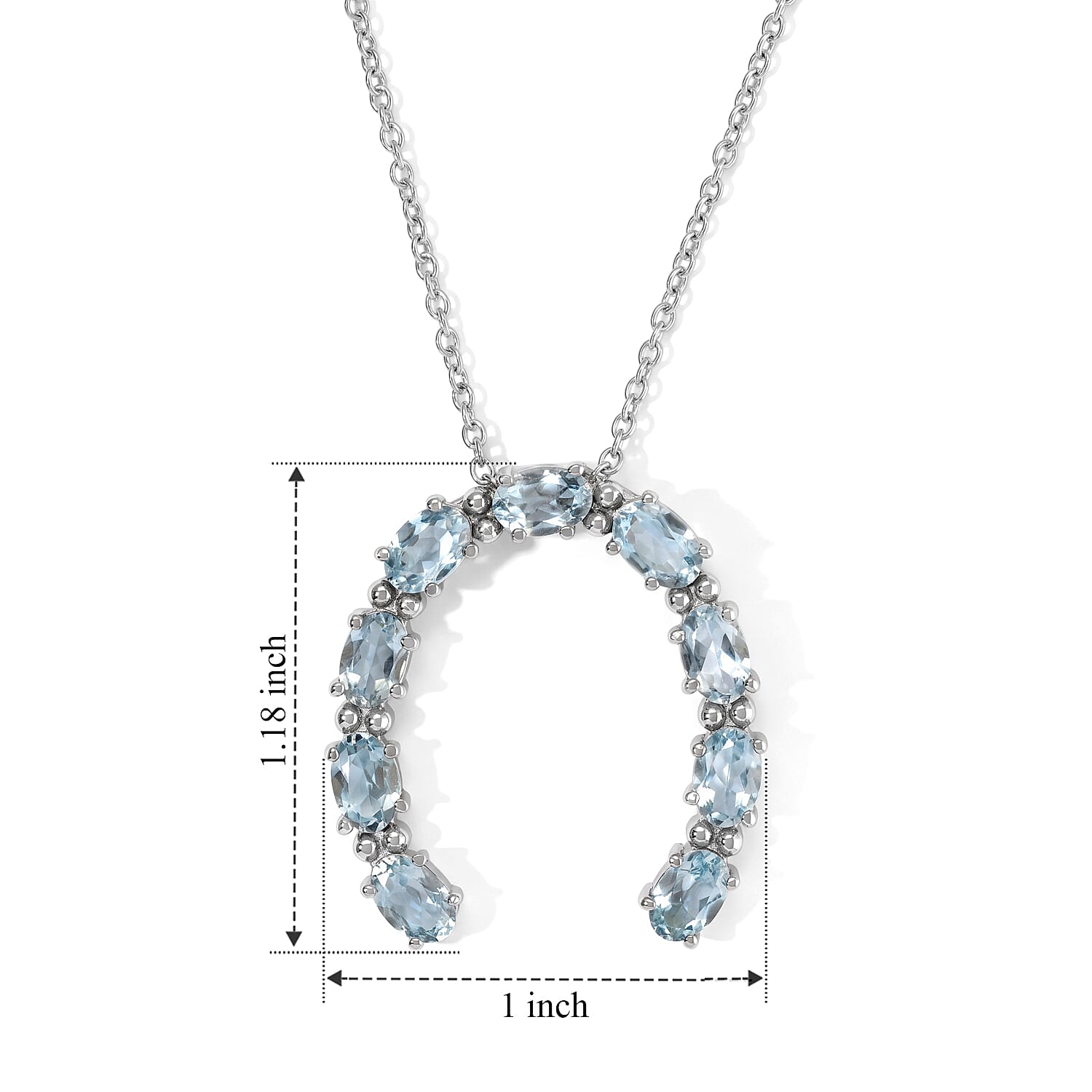 Doorbuster EverTrue Sky Blue Topaz 4.80 ctw Horseshoe Pendant Necklace in Stainless Steel 20 Inches