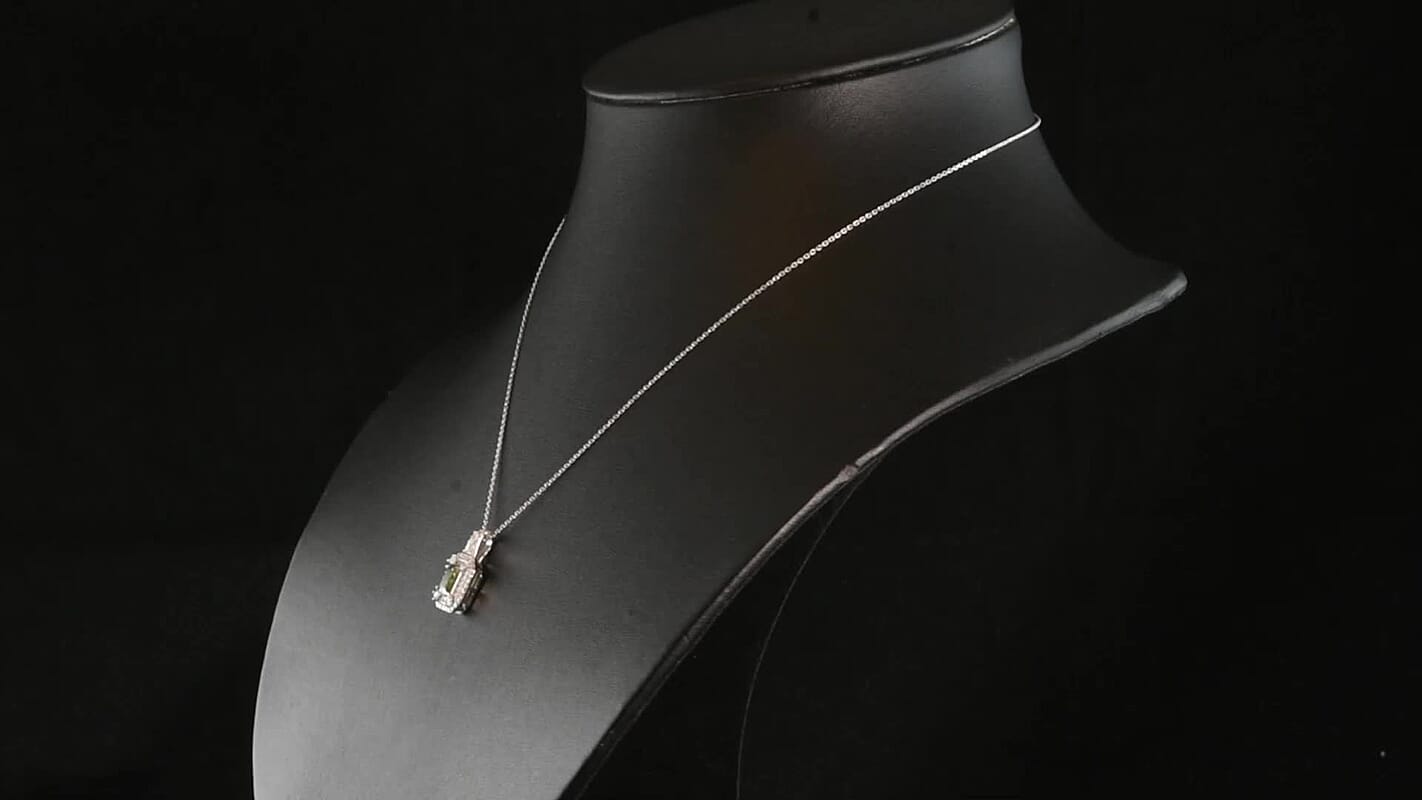 D''Joy Premium Green Sapphire and Moissanite 1.75 ctw Pendant Necklace in Rhodium Over Sterling Silver 20 Inches