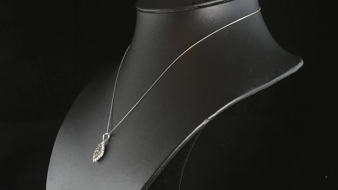 D''Joy Premium Green Sapphire and Moissanite 1.60 ctw Pendant Necklace in Rhodium Over Sterling Silver 20 Inches