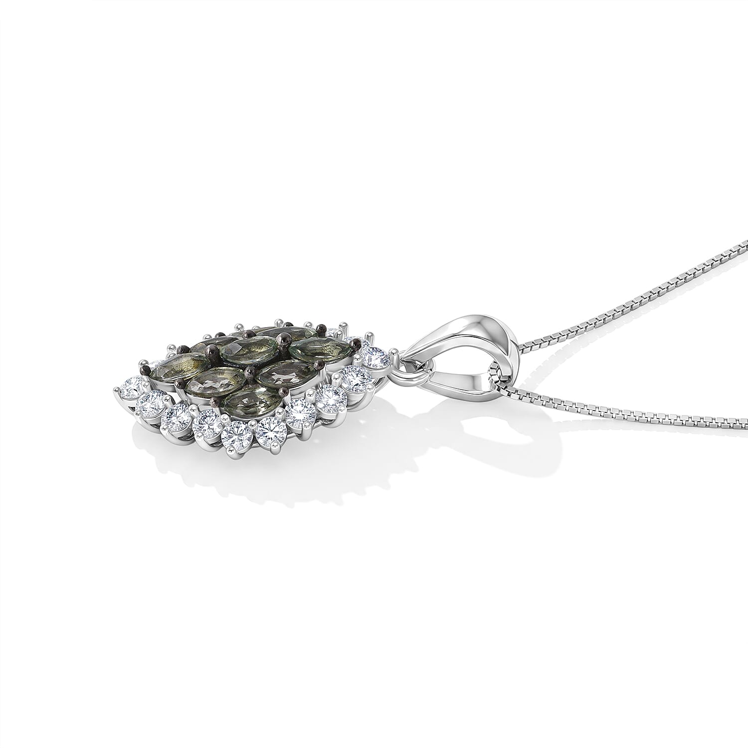 D'Joy Premium Green Sapphire and Moissanite 1.60 ctw Pendant Necklace in Rhodium Over Sterling Silver 20 Inches