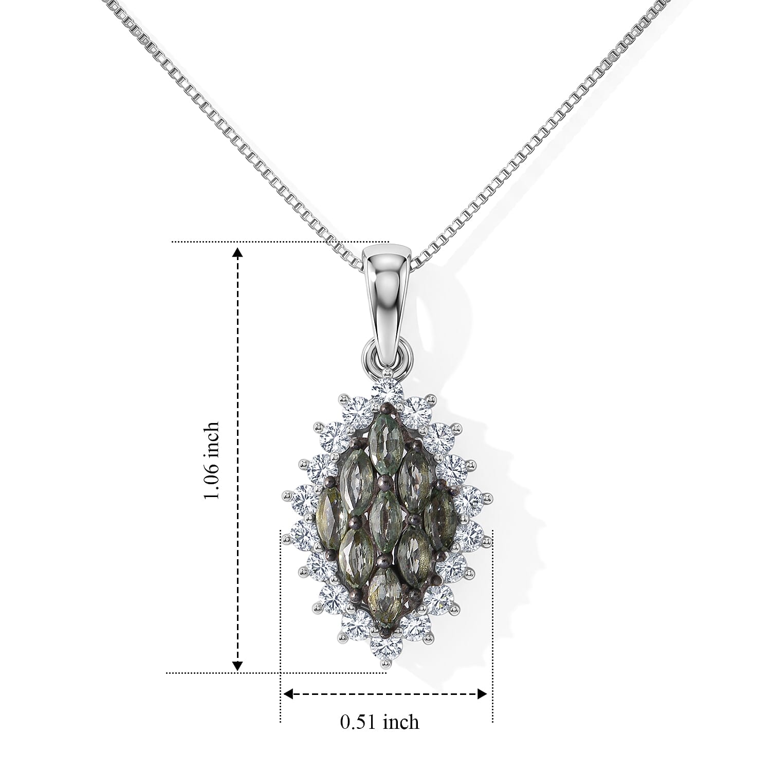 D'Joy Premium Green Sapphire and Moissanite 1.60 ctw Pendant Necklace in Rhodium Over Sterling Silver 20 Inches
