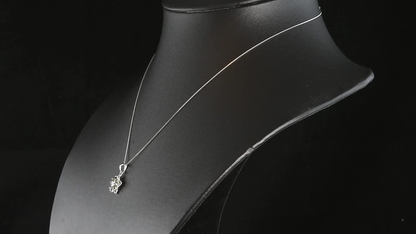 D''Joy Premium Green Sapphire and Moissanite 1.00 ctw Pendant in Rhodium Over Sterling Silver with Stainless Steel Necklace 20 Inches