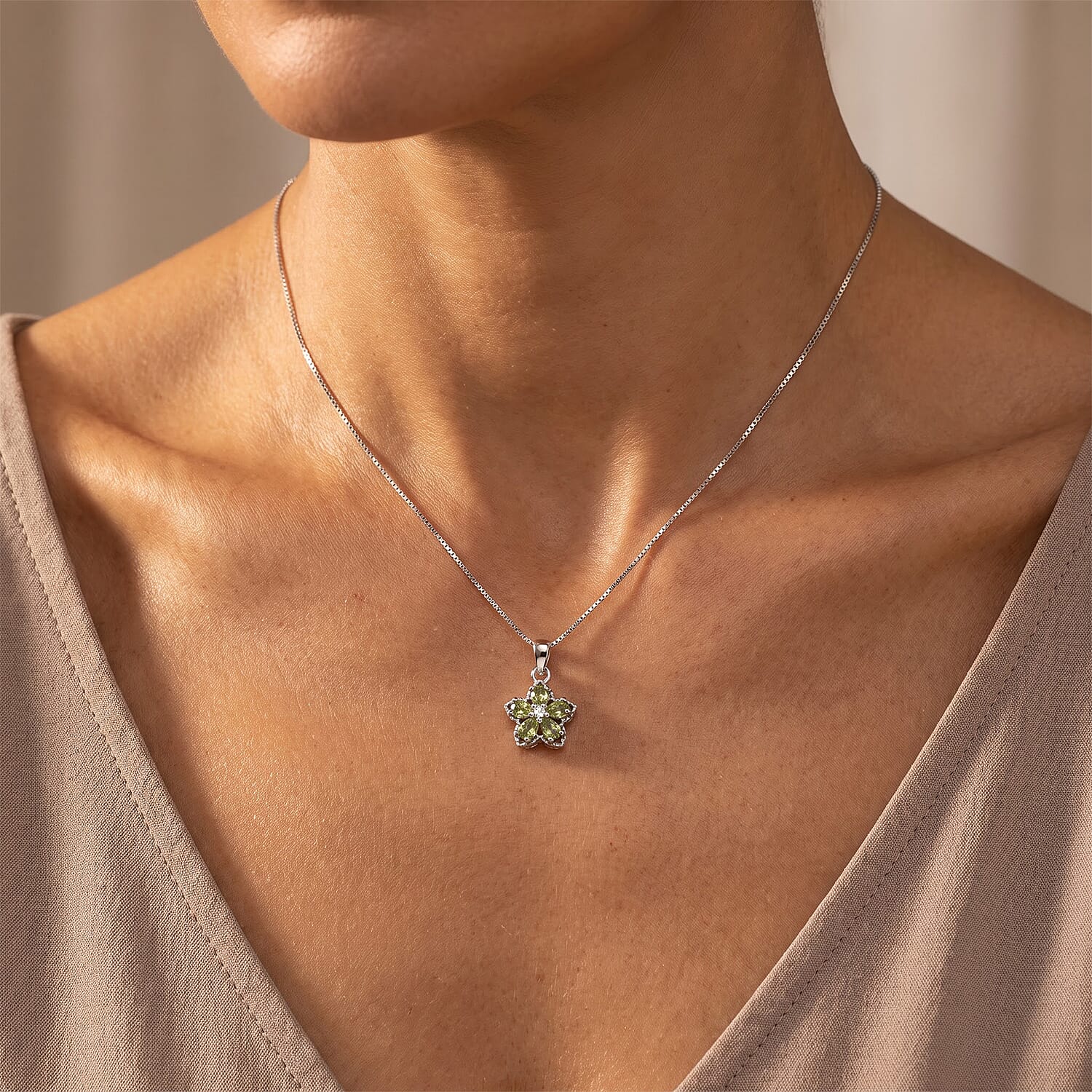 D'Joy Premium Green Sapphire and Moissanite 1.00 ctw Pendant in Rhodium Over Sterling Silver with Stainless Steel Necklace 20 Inches
