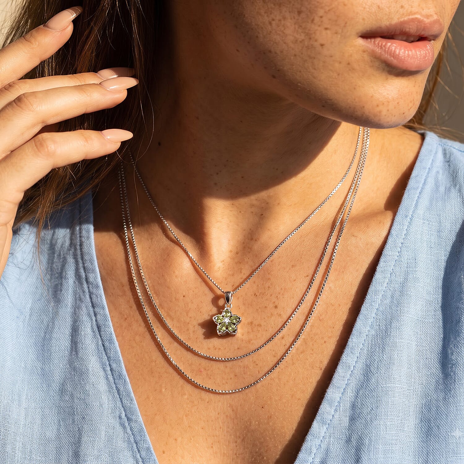 D'Joy Premium Green Sapphire and Moissanite 1.00 ctw Pendant in Rhodium Over Sterling Silver with Stainless Steel Necklace 20 Inches