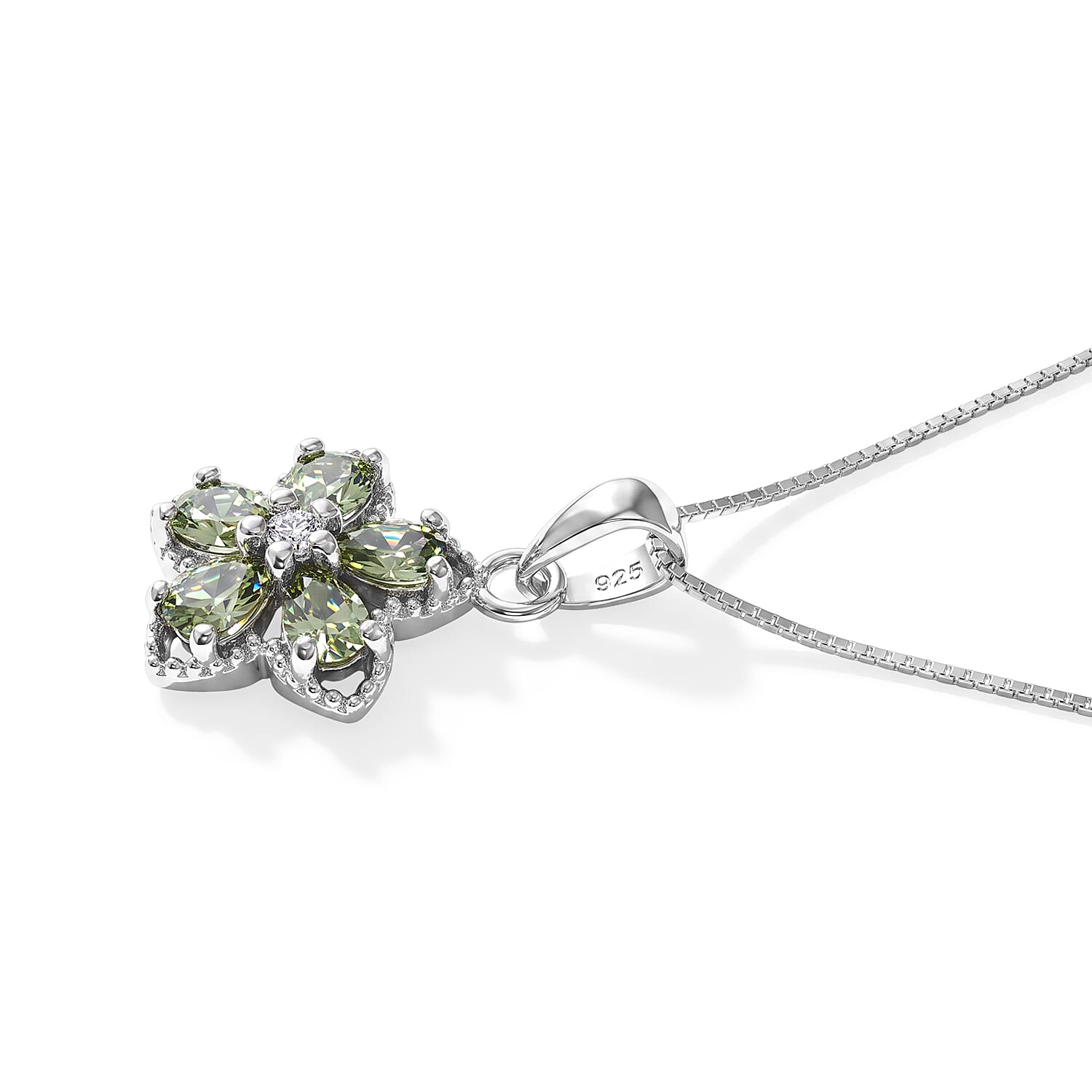 D'Joy Premium Green Sapphire and Moissanite 1.00 ctw Pendant in Rhodium Over Sterling Silver with Stainless Steel Necklace 20 Inches