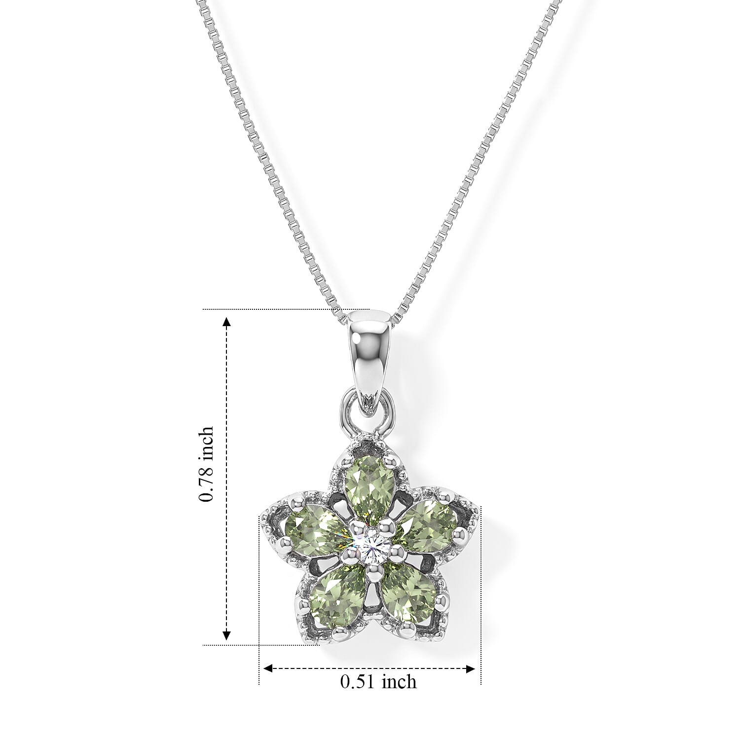 D'Joy Premium Green Sapphire and Moissanite 1.00 ctw Pendant in Rhodium Over Sterling Silver with Stainless Steel Necklace 20 Inches