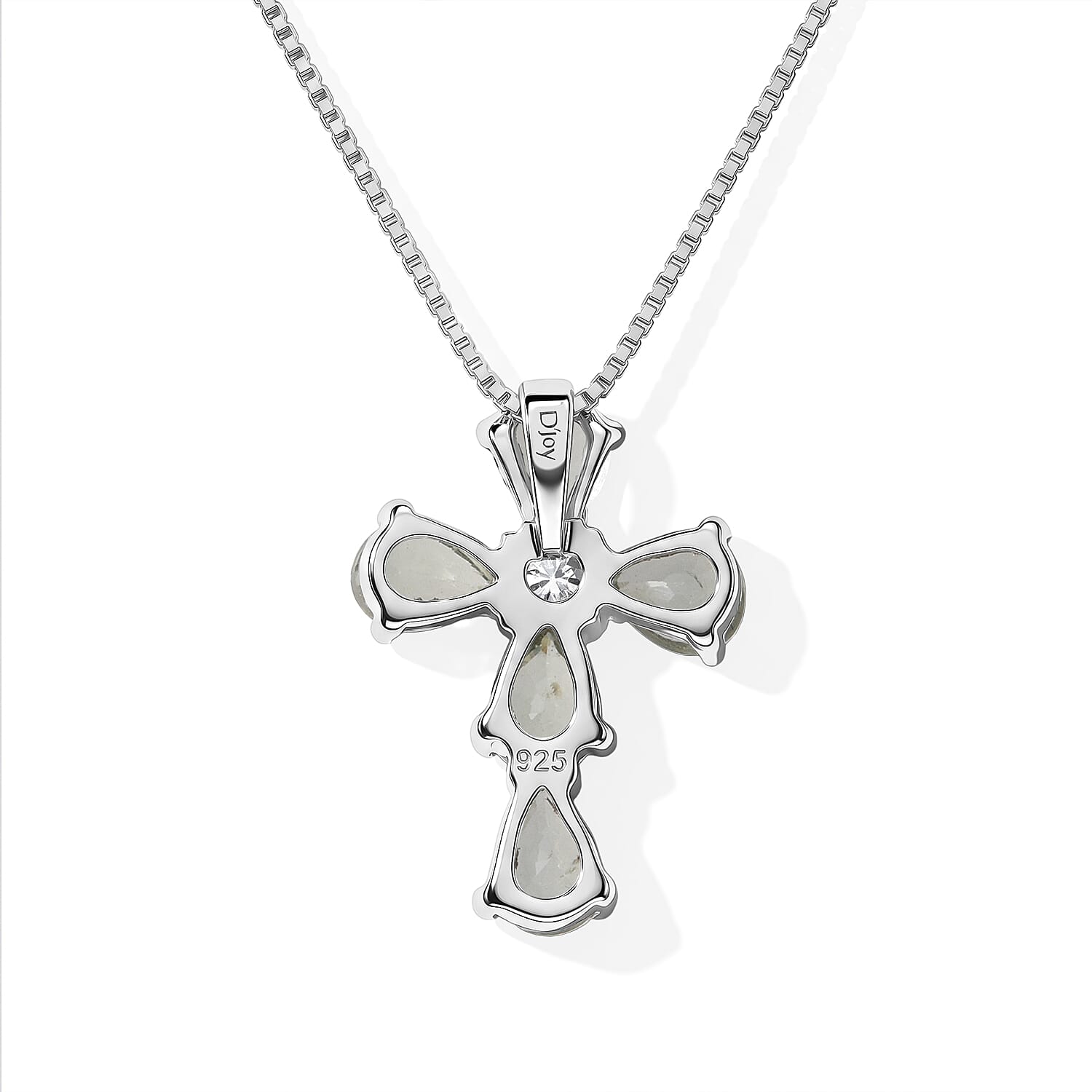 D'Joy Premium Green Sapphire and Moissanite 1.10 ctw Pendant in Rhodium Over Sterling Silver with Stainless Steel Necklace 20 Inches