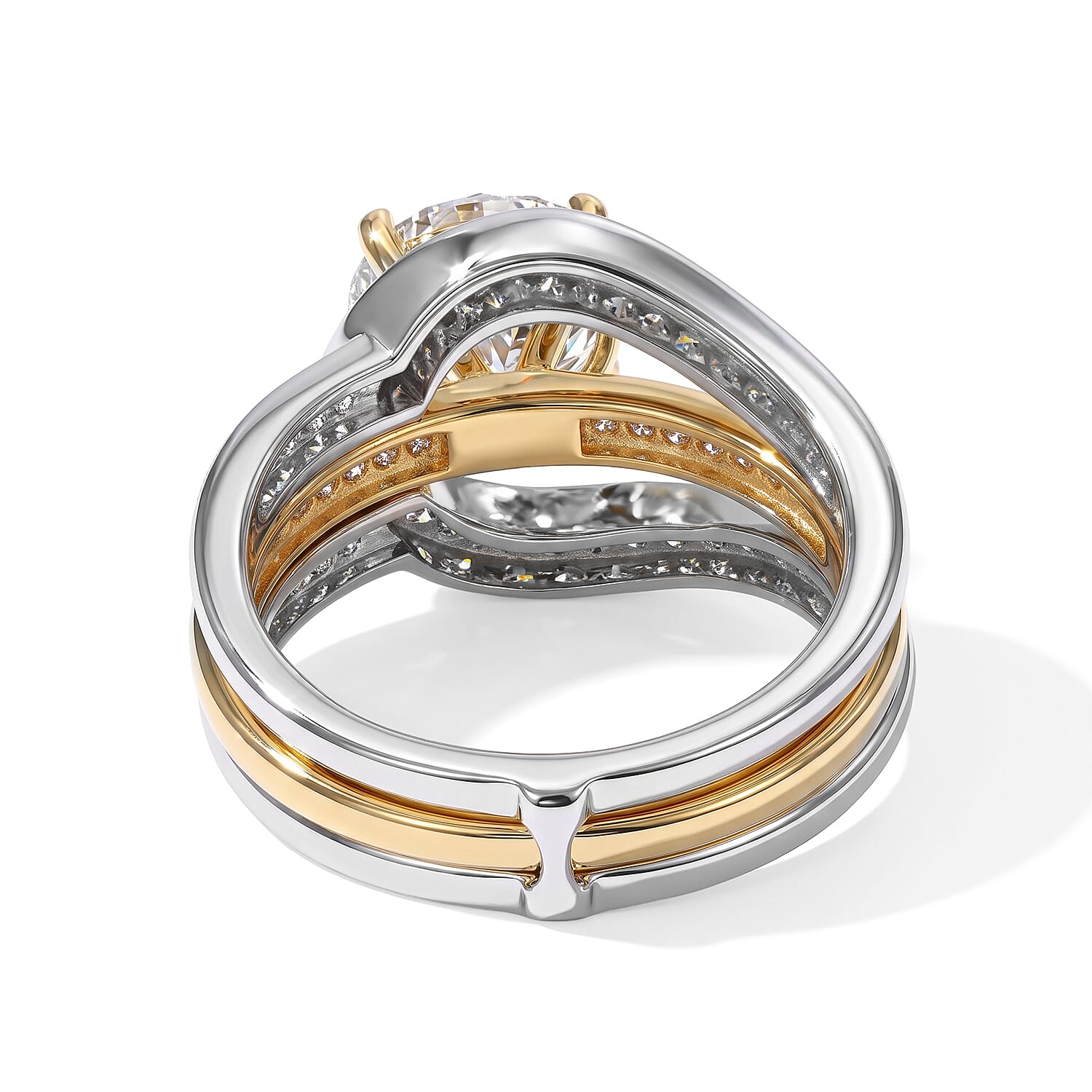 D'Joy Moissanite 2.85 ctw Set of 2 Stackable Ring in 18K Vermeil YG and Rhodium Over Sterling Silver