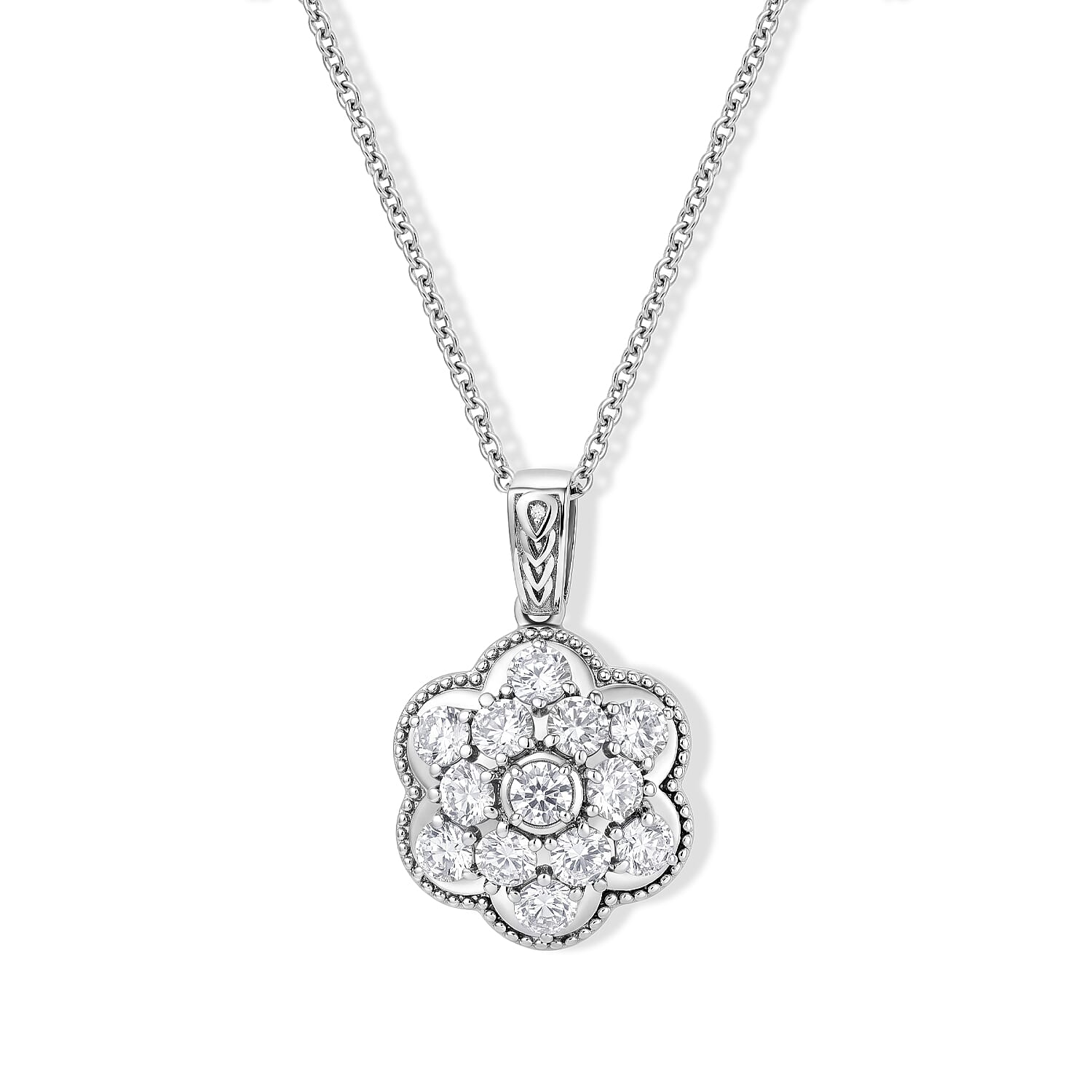 EverTrue Simulated Diamond Pendant Necklace (20 Inches) in Stainless Steel (Ships in 10-12 Days) 4.10 ctw
