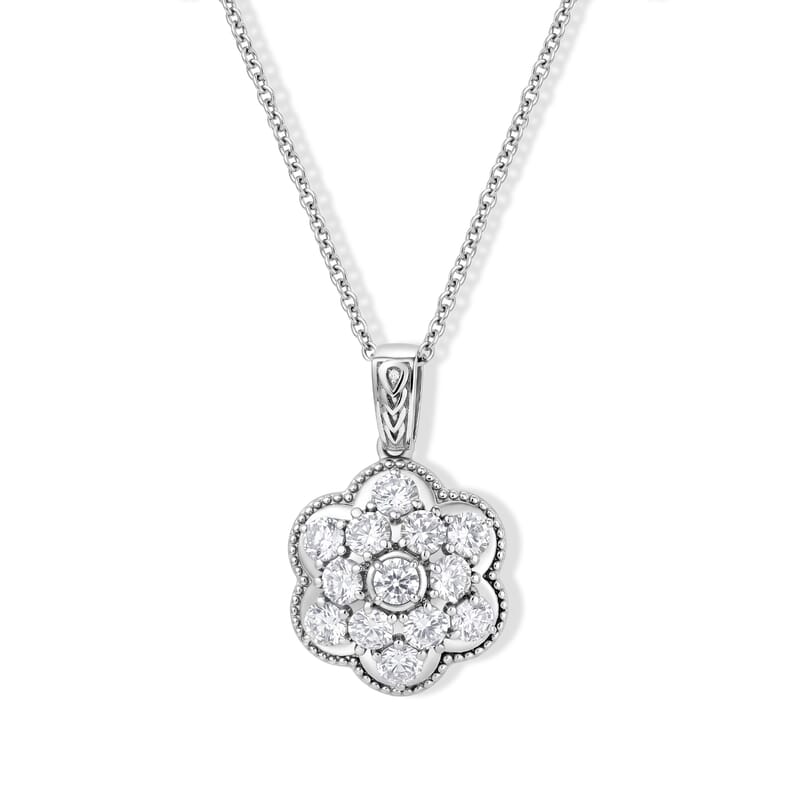 EverTrue Simulated Diamond Clover Cluster Pendant Necklace in Stainless Steel 20 Inches