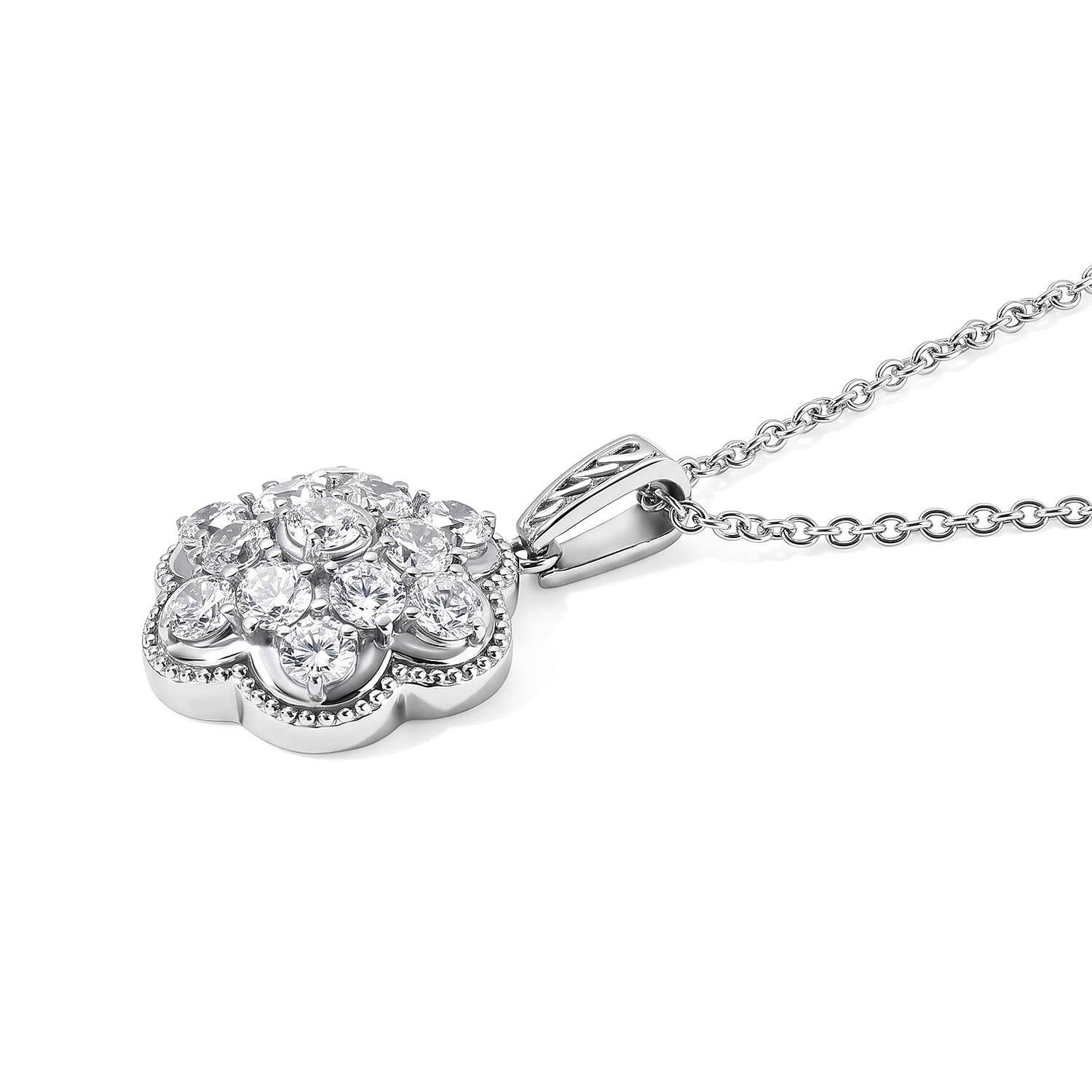 EverTrue Simulated Diamond Clover Cluster Pendant Necklace in Stainless Steel 20 Inches
