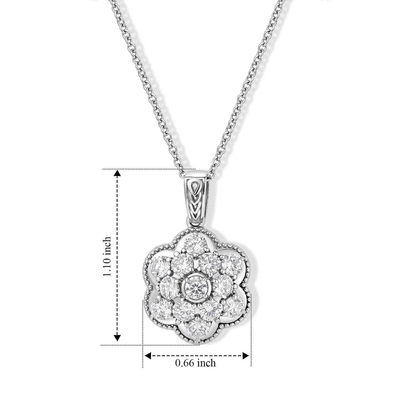 EverTrue Simulated Diamond Clover Cluster Pendant Necklace in Stainless Steel 20 Inches