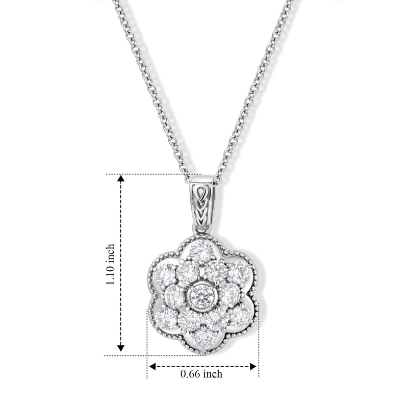 EverTrue Simulated Diamond Clover Cluster Pendant Necklace in Stainless Steel 20 Inches