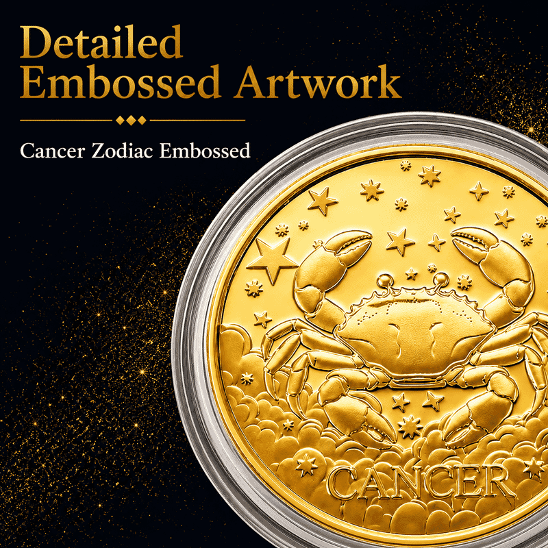 Set of 3 - 24K Gold Celestial Zodiac Collection - Cancer Embossed Double View Coin Sheet 30mg (50mm)