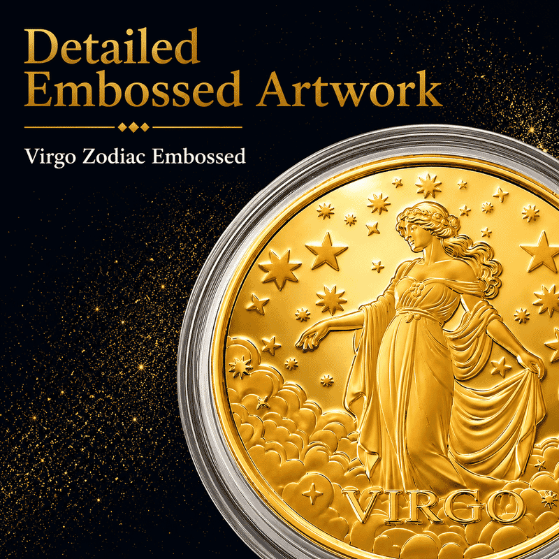 Set of 3 - 24K Gold Celestial Zodiac Collection - Virgo Embossed Double View Coin Sheet 30mg (50mm)