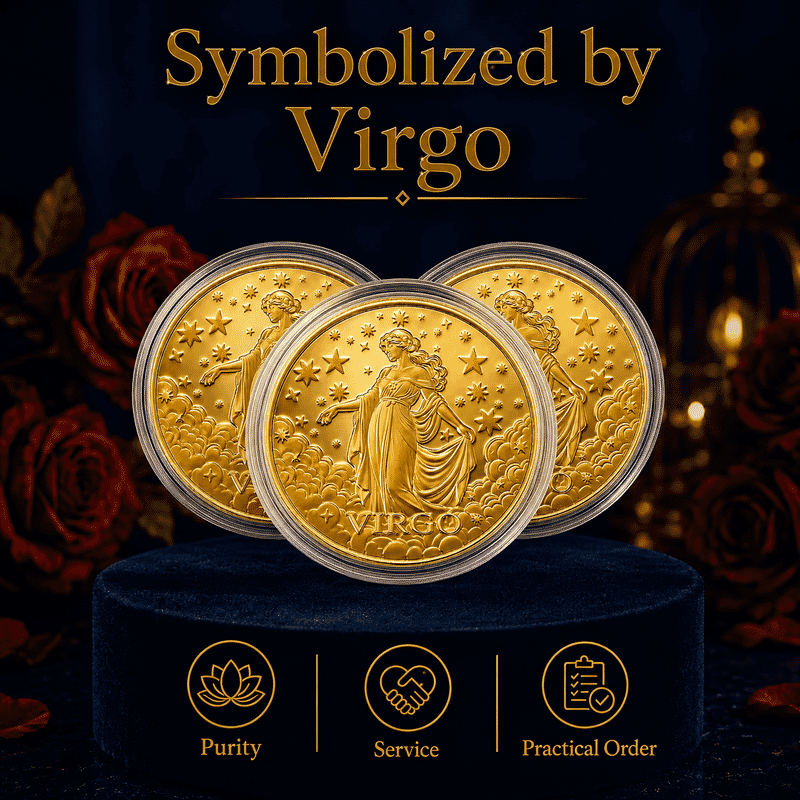 Set of 3 - 24K Gold Celestial Zodiac Collection - Virgo Embossed Double View Coin Sheet 30mg (50mm)