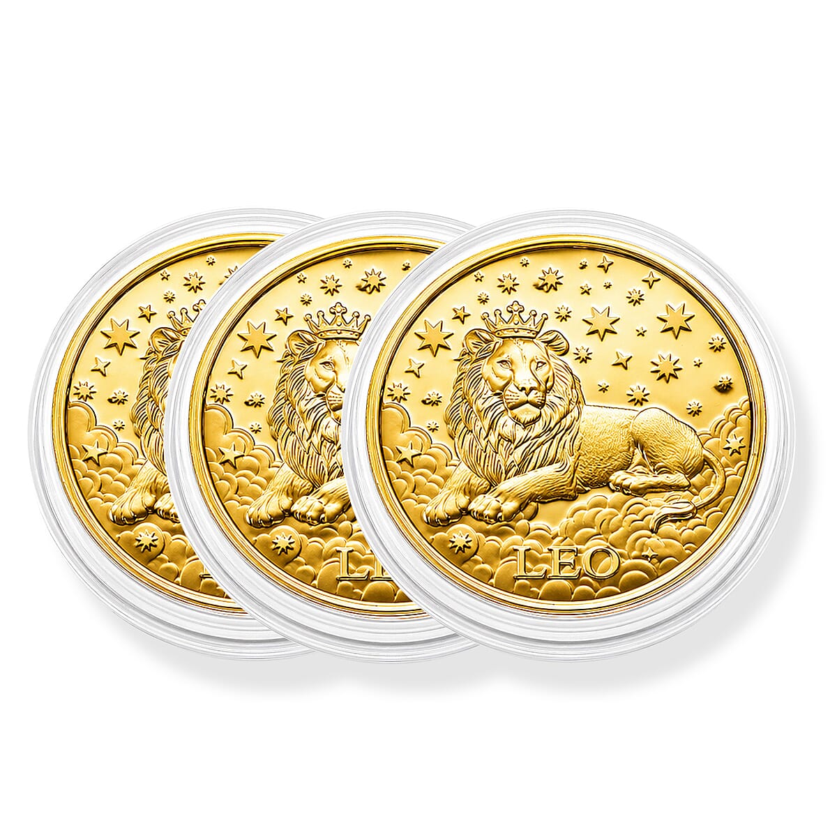 24K Gold Celestial Zodiac Collection - Leo Embossed Double View Coin Sheet 10mg (50mm)