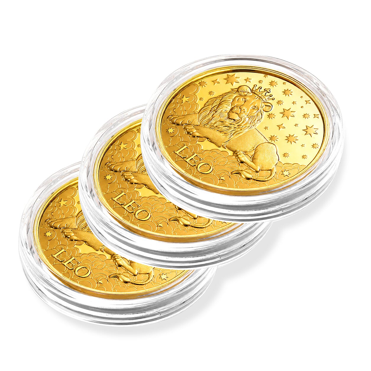24K Gold Celestial Zodiac Collection - Leo Embossed Double View Coin Sheet 10mg (50mm)