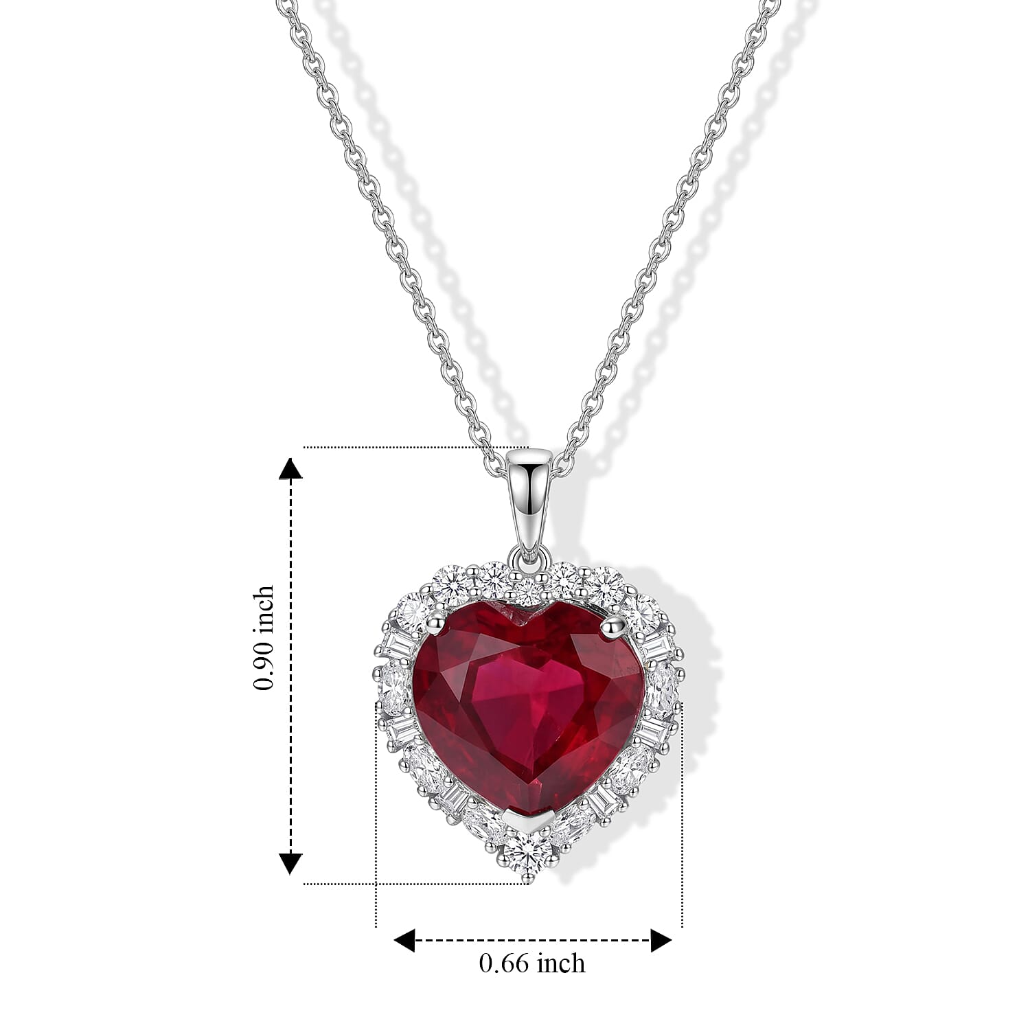 Certified and Appraised D'Joy Premium Niassa Ruby (FF) and Moissanite 9.23 ctw Heart Pendant Necklace (20 Inches) in Rhodium Over Sterling Silver