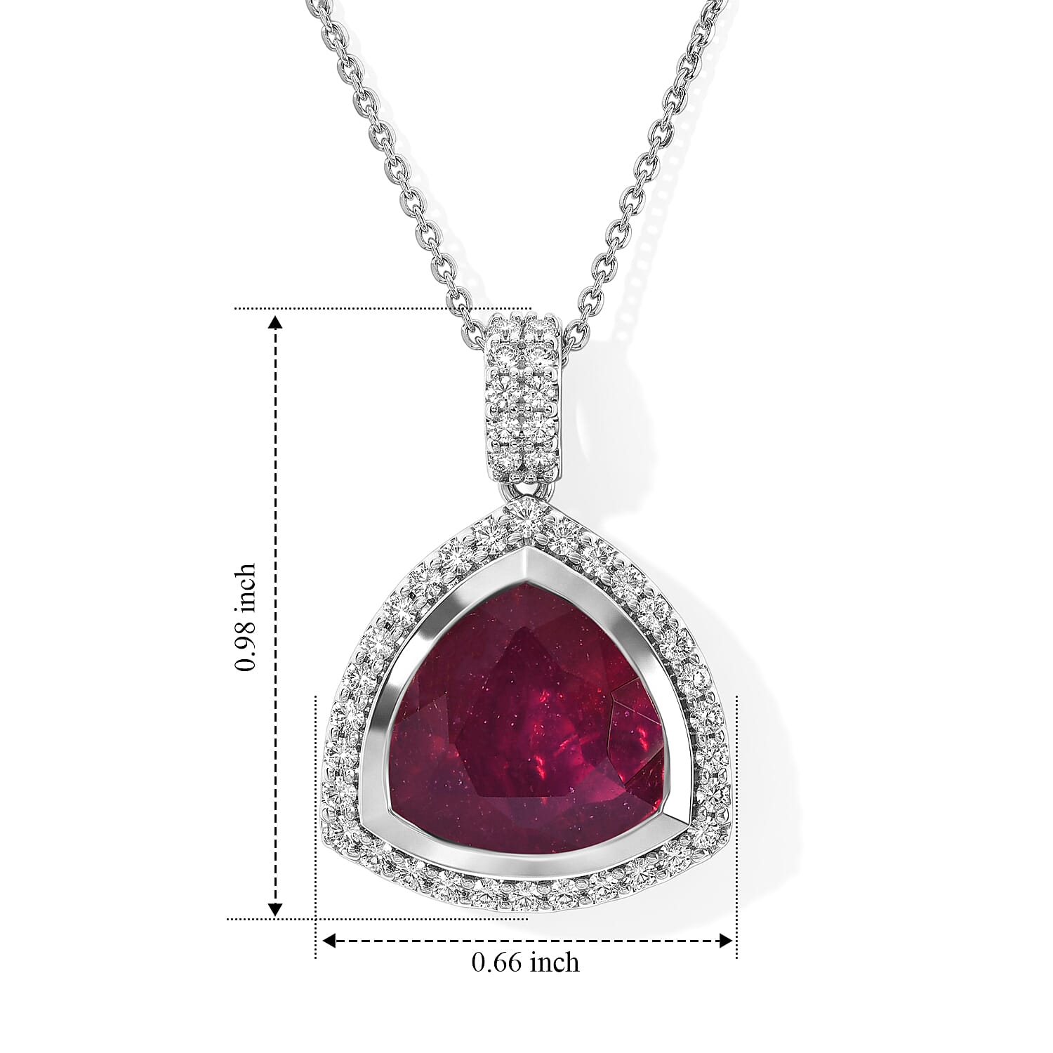 Certified and Appraised D'Joy Premium Niassa Ruby(FF) and Moissanite 8.20 ctw Pendant Necklace (18 Inches) in Rhodium Over Sterling Silver