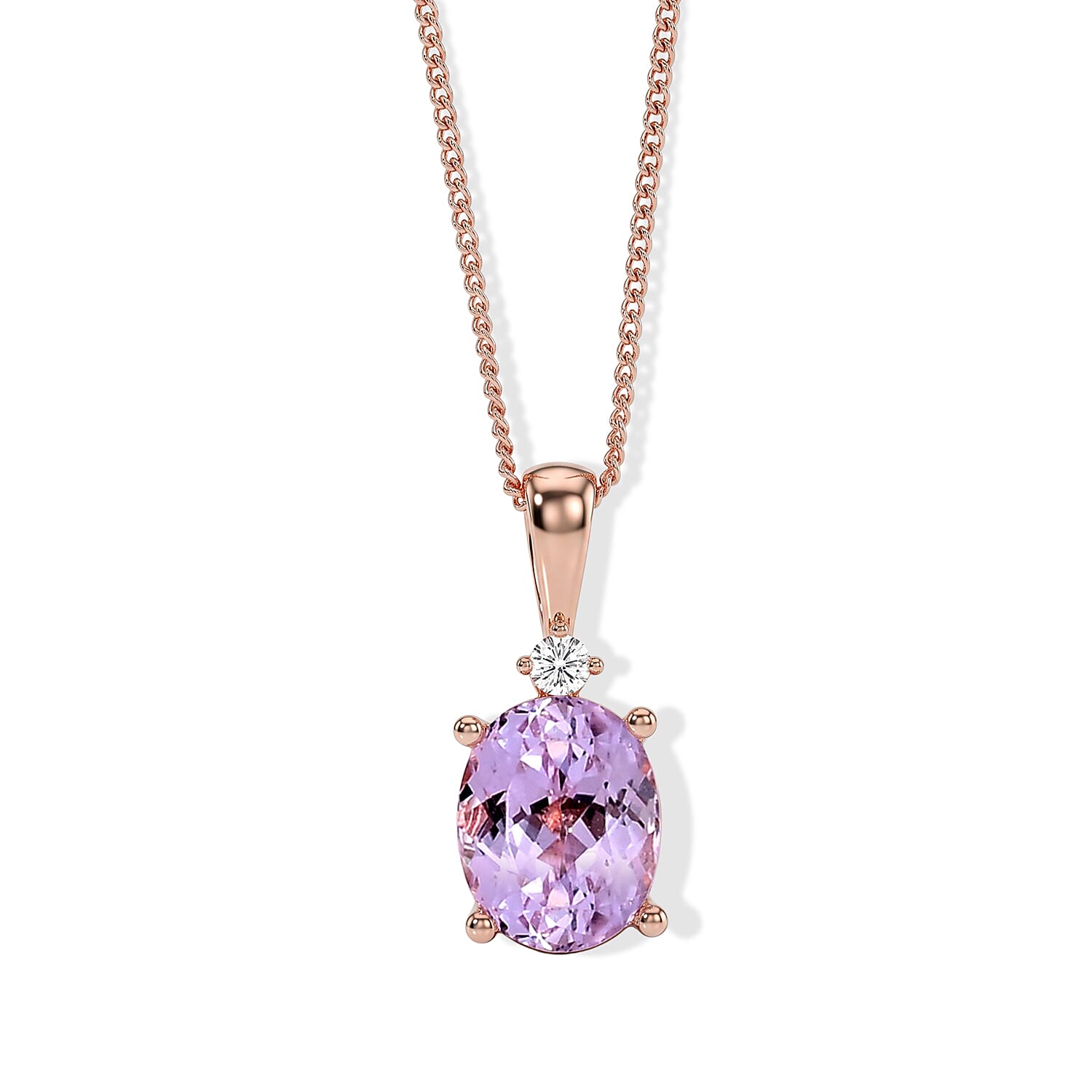 Premium Martha Rocha Kunzite and Luxuriant Lab Grown Diamond SI 3.70 ctw Pendant Necklace in Vermeil Rose Gold Over Sterling Silver 18 Inches