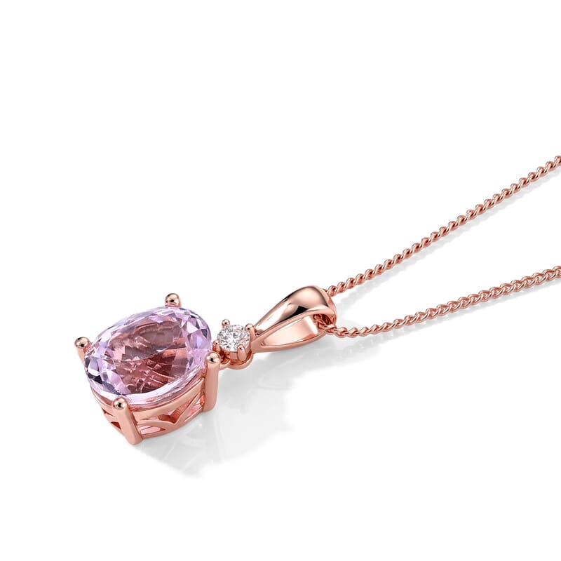 Premium Martha Rocha Kunzite and Luxuriant Lab Grown Diamond SI 3.70 ctw Pendant Necklace in Vermeil Rose Gold Over Sterling Silver 18 Inches
