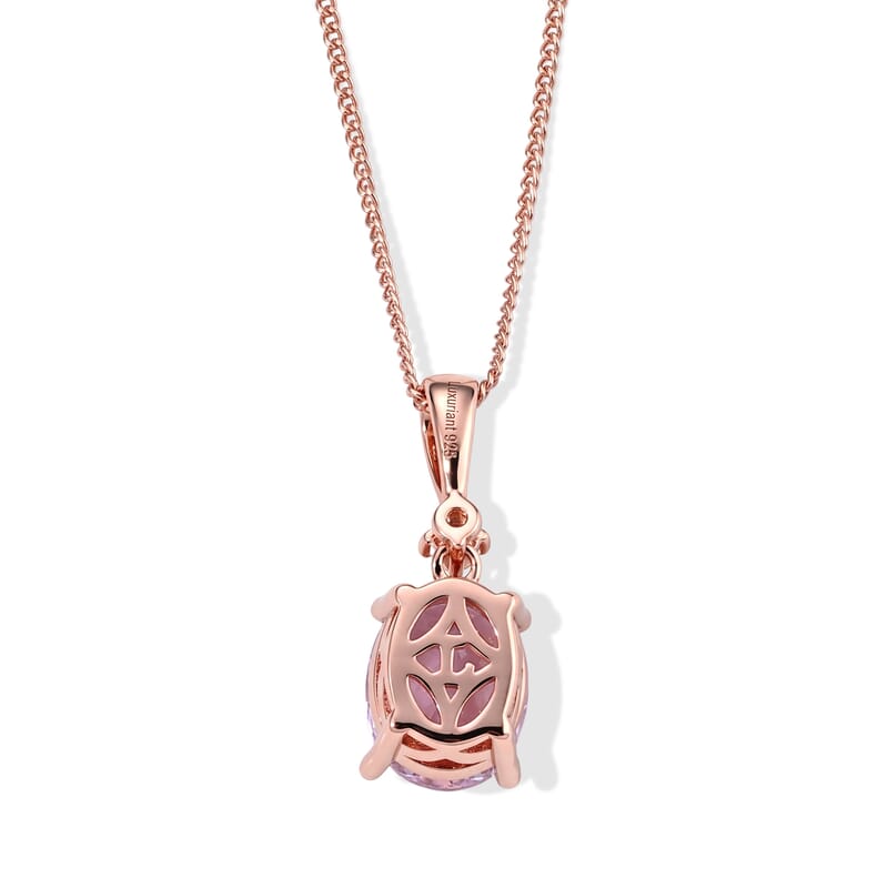 Premium Martha Rocha Kunzite and Luxuriant Lab Grown Diamond SI 3.70 ctw Pendant Necklace in Vermeil Rose Gold Over Sterling Silver 18 Inches