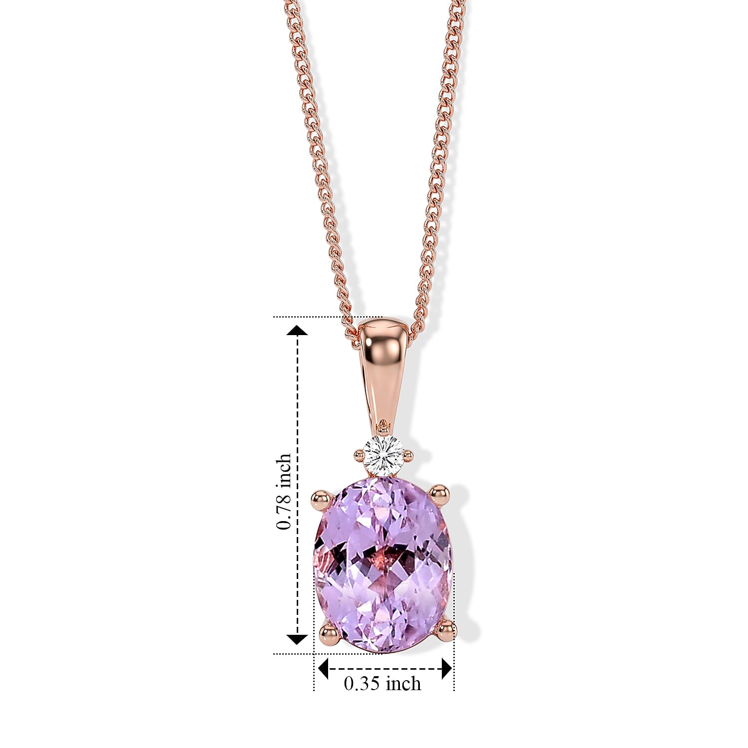 Premium Martha Rocha Kunzite and Luxuriant Lab Grown Diamond SI 3.70 ctw Pendant Necklace in Vermeil Rose Gold Over Sterling Silver 18 Inches