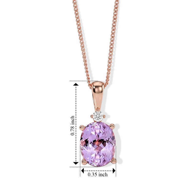 Premium Martha Rocha Kunzite and Luxuriant Lab Grown Diamond SI 3.70 ctw Pendant Necklace in Vermeil Rose Gold Over Sterling Silver 18 Inches