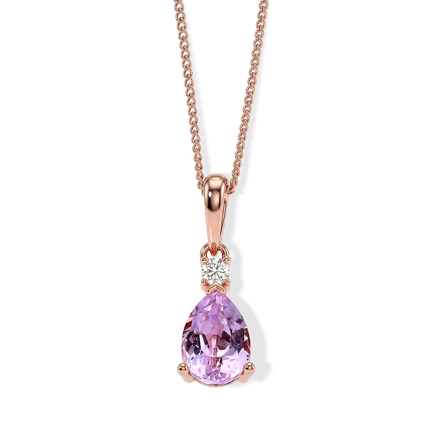 Premium Martha Rocha Kunzite and Luxuriant Lab Grown Diamond SI 1.70 ctw Pendant Necklace in Vermeil Rose Gold Over Sterling Silver 18 Inches